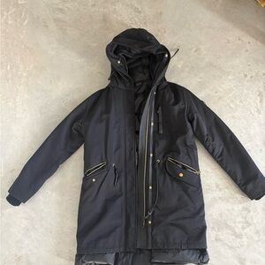 RUDSAK Black Hooded Snow Parka with Gold Accents